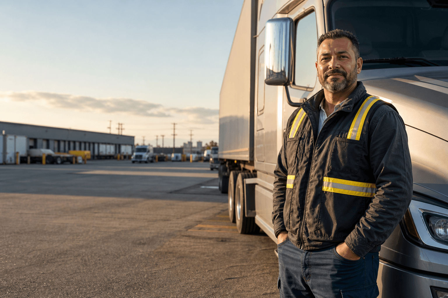 Owner-operator standing beside a semi truck